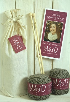 Click here to purchase your by Mrs D Corrie Infinity Scarf Knitting Kit