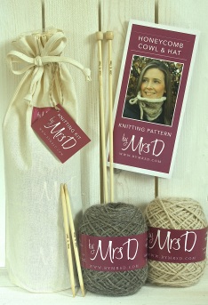 Click here to purchase your by Mrs D Honeycomb Cowl and Hat Knitting Kit